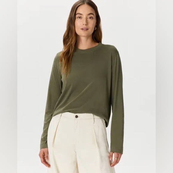 Quince Sweaters - QUINCE WOMEN LIGHTWEIGHT COTTON MODAL RELAXED LONGSLEEVE T-SHIRT GREEN SMALL NWT